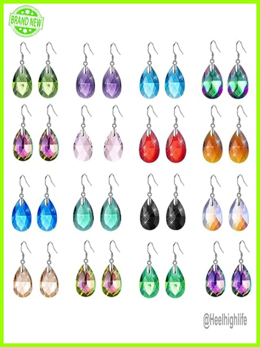 16 Pairs Crystal Dangle Drop Earrings Set Resin French Wire Women